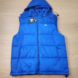Starter Blue Down Puffer Vest Mens Large 42/44 Removable Hood Vintage 90s NEW